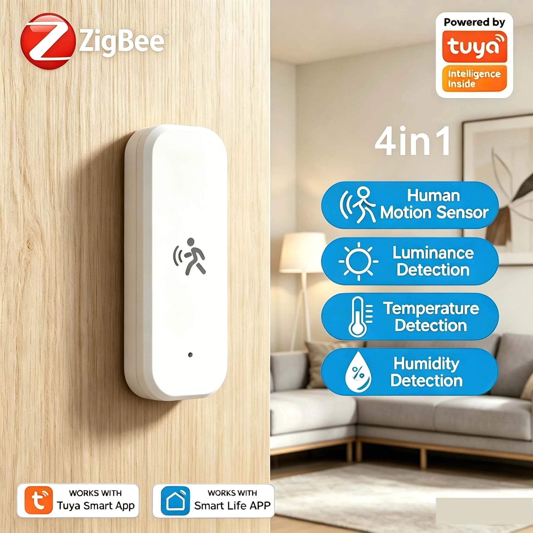 Zigbee 10G Radar Human Motion Sensor Tuya 4-in-1 MmWave Motion Detector Lux Temp Humidity Replace PIR Smart Life
