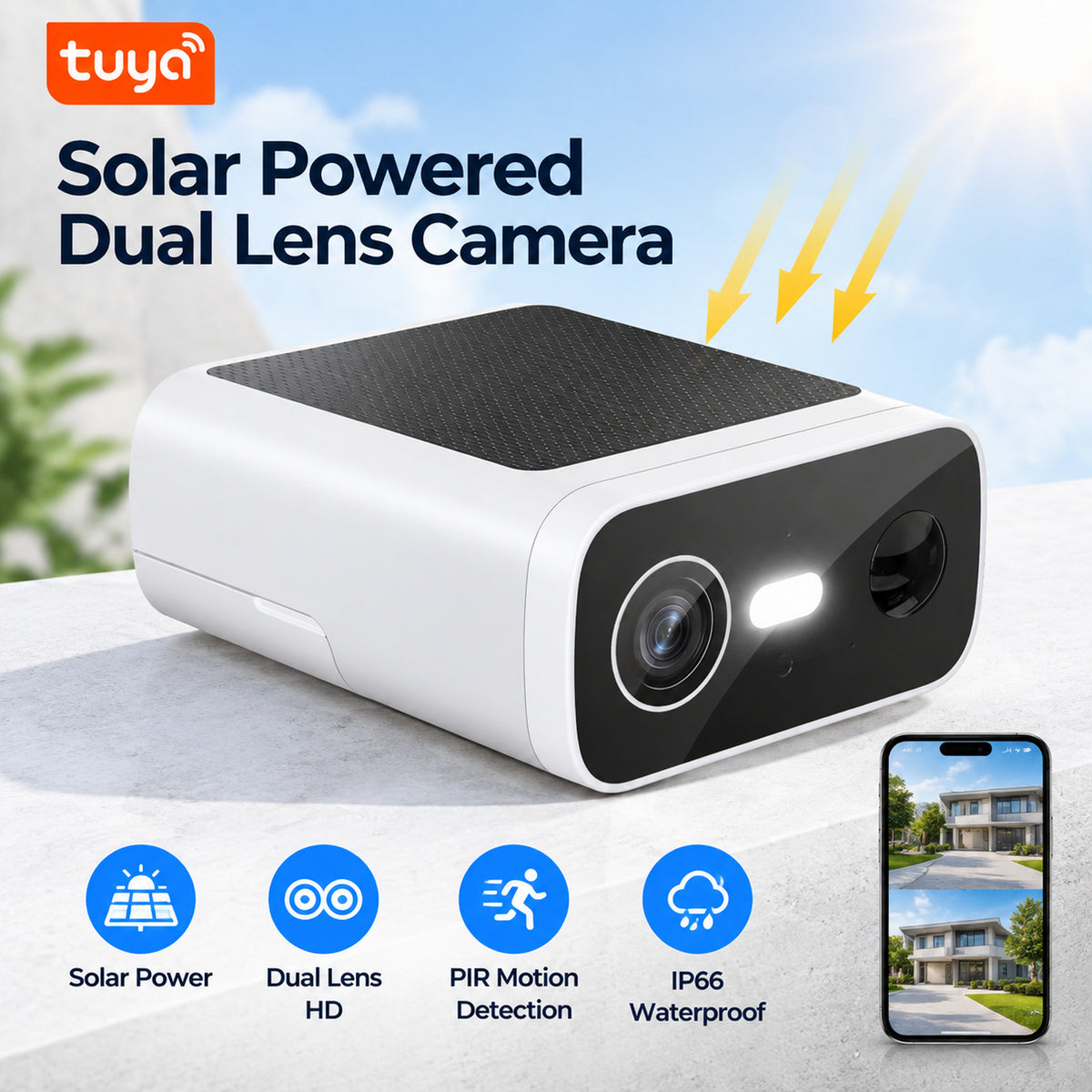 Dual Lens WiFi Surveillance Camera with Solar Power